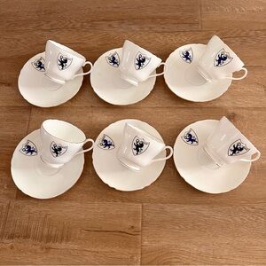 12 PCs RARE Vtg Shelley Bone China Tea‎ Cups, Saucers Set, Emmanuel College Mark